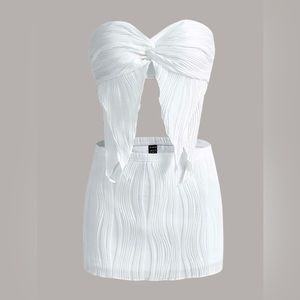 Twist Front Asymmetrical Hem Crop Tube Top & Bodycon Skirt